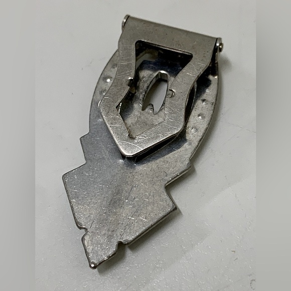 Mid Century Vintage Art Deco Silver Tone Rhinestone Clip On Brooch - Picture 8 of 12